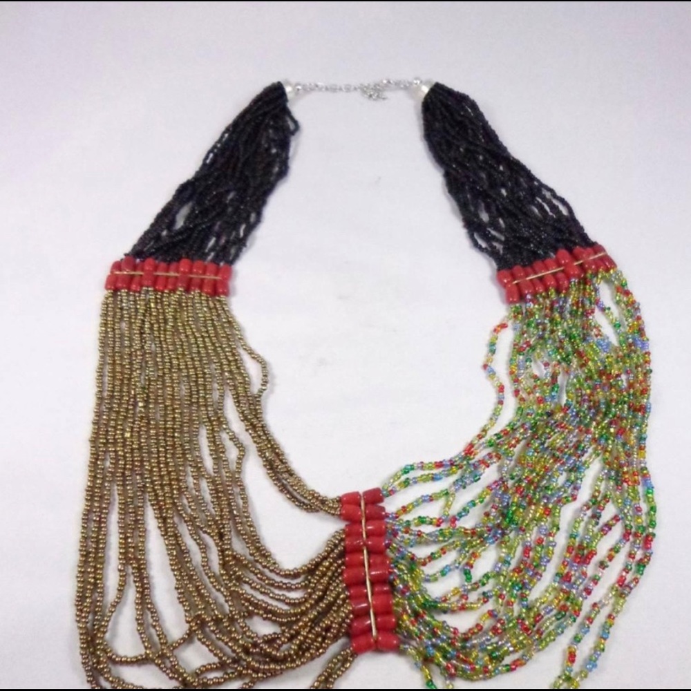 Glass Beaded Butterfly Shape Necklace NWT
